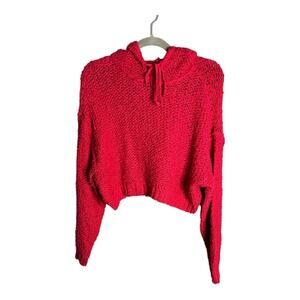 Pilcro Red Open Knit Cropped Hooded Sweater Size XS